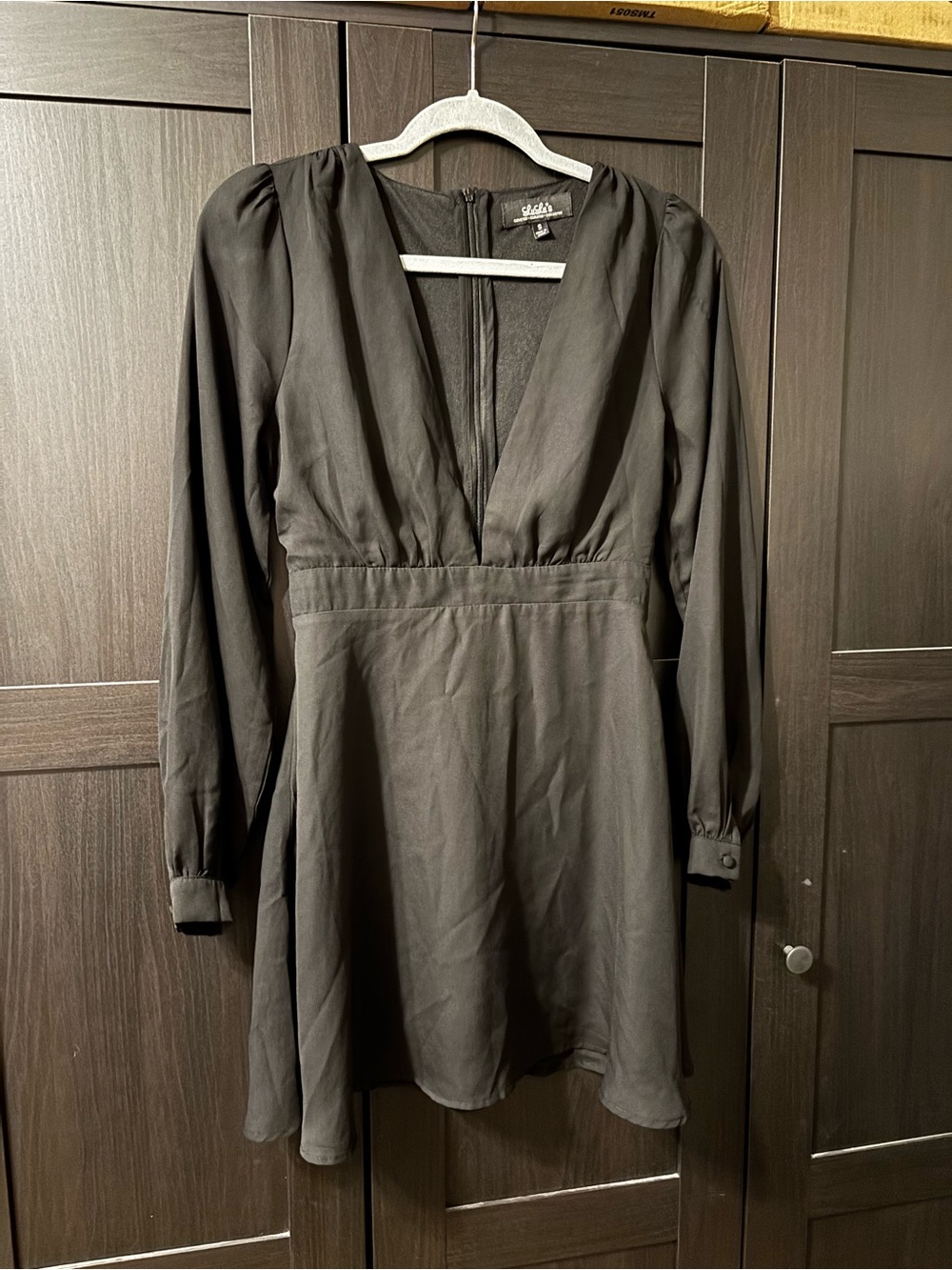 Lulu's Black Long Sleeve Deep V Mini Dress